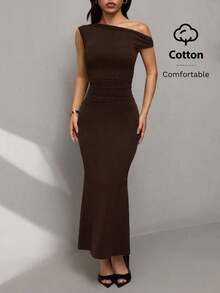 Ropa de verano, atuendos para citas diarias y viajes, atuendos de fiesta, atuendos interiores elegantes para mujeres, atuendos para salir, vestido asimétrico de sirena extra largo con hombros caídos, atuendos de club para mujeres, atuendos de - Café integral 2 - Ver 4