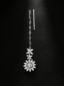 1pc Floral Hair Chain, Luxury Design Cubic Zirconia Forehead Pendant, Traditional Bridal Headpiece,Head Chain,Hair Jewelry - Silver - View 4