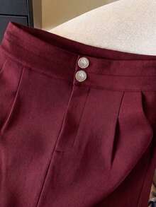 2026 Summer New A-Line Button Closure Mini Skirt, Versatile For Work And Casual Wear - Burgundy - View 4