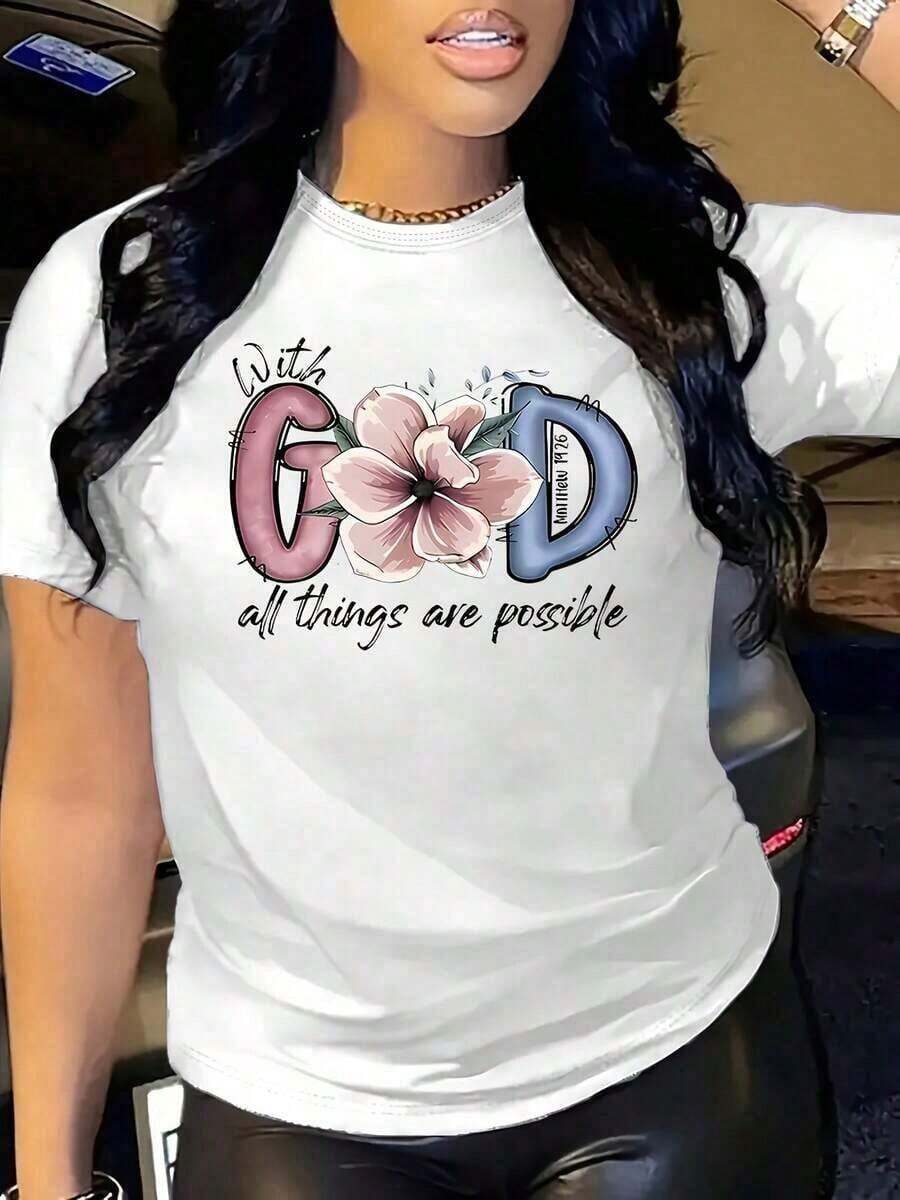 Camiseta de cuello redondo con patrón de alfabeto de Feliz Navidad, top de punto casual de verano con ligera elasticidad, camiseta de manga corta de ajuste suelto para mujeres 100% algodón suave - Blanco1 - Ver 1