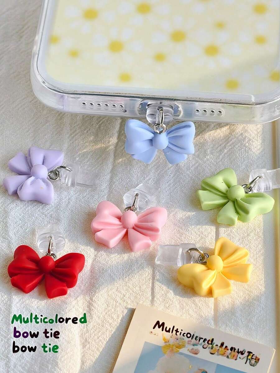 1pc Hot Selling Dopamine Colorful Bow Anti-Dust Plug, Universal Phone Charging Port Decor, Phone Accessory, Smartphone Wristband (Actual Size May Slightly Differ From Photo Due To Shooting Angle And Magnification)