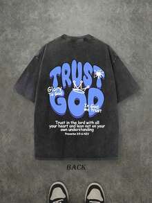 Camisetas Gráficas Cristianas de Tallas Grandes para Hombre – "TRUST GOD", Camisetas Gráficas Coloridas, Camisetas Vintage Lavadas, Camisetas Oversize para Hombre, 230g 100% Algodón, Tops Unisex, Tops de Verano de Tallas Grandes, Camisetas de Estilo Urbano de Verano para Hombre, Camisetas Cristianas. - Negro - Ver 3
