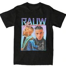 Camiseta unisex de manga corta, Camiseta Rauw Alejandro para hombre, Camisetas vintage con póster de rapero musical, Camiseta hipster de playa con cuello redondo, Topsplayeras hombre, spiderman, ,  mujer, romwe men, boho chic, regalos para maestros, camiseta de mujer, atuendos curvos para hombre, y2k. - Negro - Ver 6
