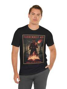 Camiseta FahrE1NHEit 451 Books Are For Burning, estilo futuro distópico, para fans de la ciencia ficción. Camiseta gráfica de algodón suave UniS1ex de 220 g. Camiseta de algodón puro UniS1ex, peso ideal para todas las estaciones, apta tanto para hombres como para mujeres. Tejido duradero de alta calidad, suave al tacto y de larga duración. Top transpirable, ideal para el uso de otoño y vacaciones de las mujeres. - Negro - Ver 1