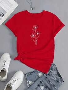 Camiseta Casual de Manga Corta para Primavera y Verano, Para Dama - [Rojo] - Ver 6
