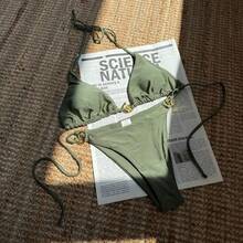 New And Sexy Two-Piece Swimsuit Made Of Shiny Metallic Nylon With Rings, Open Back And Back Tie. - Ocean Green - View 10