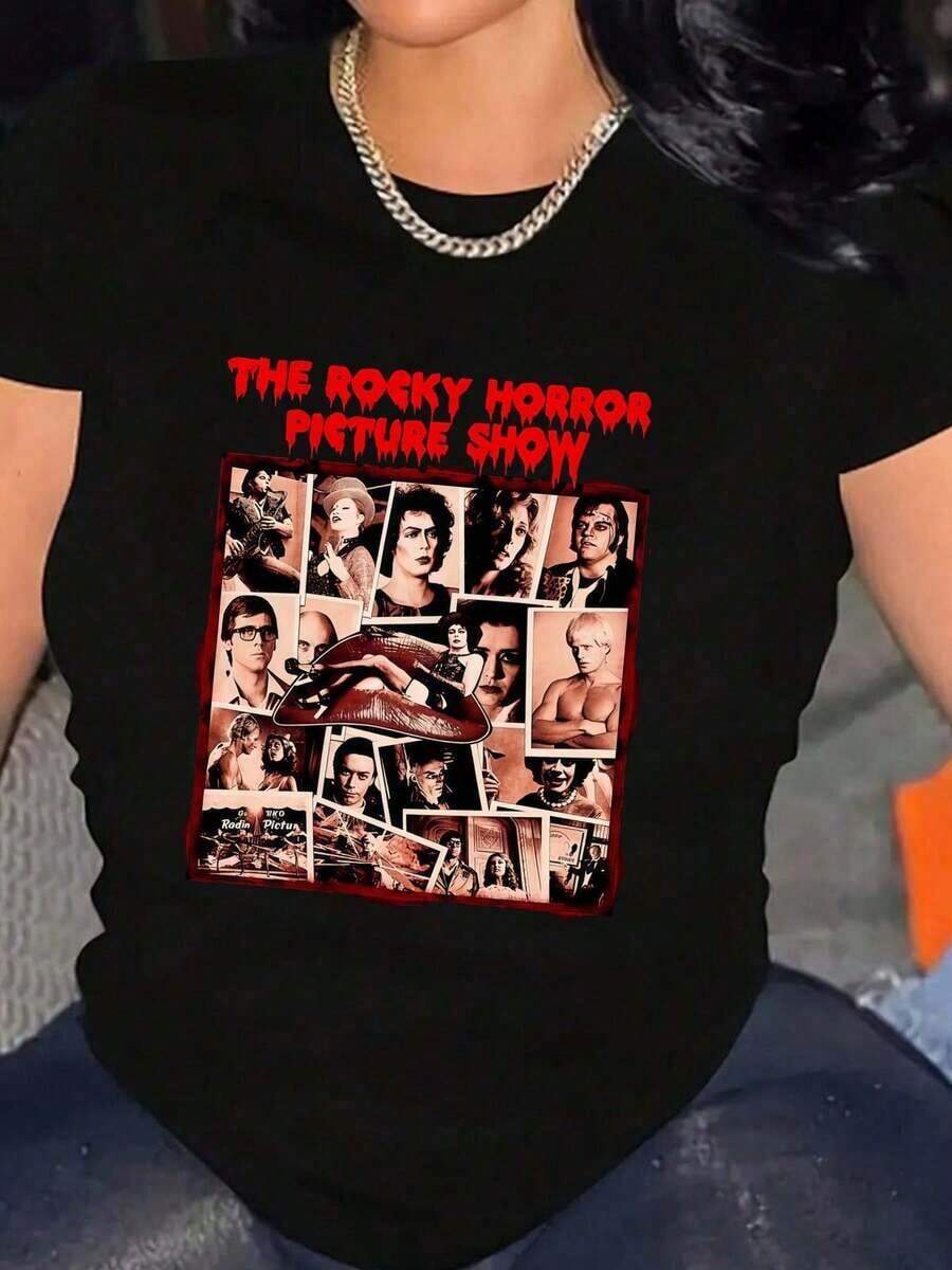 100% Algodón Camiseta con Collage de The Rocky Horror Picture Show Cuello Redondo Manga Corta Moda Urbana Transpirable Suave Unisex Ropa de Diseñador para Hombre Ropa Casual para Mujer - Negro - Ver 1
