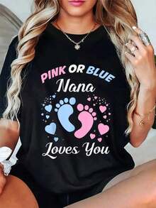 Camiseta 100% Algodón para Revelación de Género Rosa o Azul, con Estampado 'Nana Loves You Grandmother', para Mujer y Hombre, Cuello Redondo, Estilo Clásico, Moda Verano, Vacaciones - Negro - Ver 5