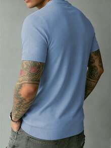 Men's Half-Turtleneck Short Sleeve Knit Top - Baby Blue - View 2