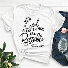 Camiseta con Estampado de Letras "Con Dios Todas las Cosas Son Posibles" para Mujer, Camiseta de Moda con Jesús Cristo, Camisetas Gráficas Religiosas Cristianas para Damas - Blanco - Ver 9