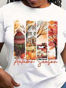 Camiseta de Otoño, Camiseta para la Temporada de Otoño, Camiseta Acogedora de Otoño, Linda Camiseta de Otoño, Regalo Acogedor para la Temporada, Camiseta de Cuello Redondo para Mujer de Otoño - Blanco - Ver 6