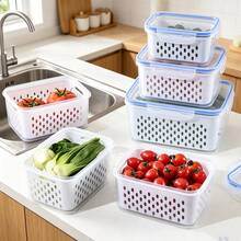 3pcs Large Fruit Storage Containers Suitable For Refrigerator, With Removable Strainer, Airtight Food Storage Containers With 5 Lids, 4-In-1 Container Keeps Berries, Fruits, Vegetables, Meat Fresher Longer - S+M+L - View 13