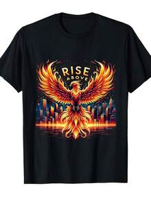 Camiseta holgada y cómoda para hombre con diseño inspirado en el mítico pájaro Fénix de fuego, estilo moderno. Estilo Urbano a la Moda. Camiseta de algodón cómoda para mujer con cuello redondo. Mismo diseño y mangas que las camisetas de hombre. Camisetas para Todas las Temporadas - Camisetas con Estampados Atractivos - Camisetas Lavables a Máquina - Negro - Ver 1
