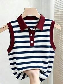 Camiseta de mujer con efecto de mezclilla, estampado, botones y escote medio minimalista - Multicolor 12 - Ver 1
