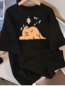 Verano 2025: Camiseta de manga corta para mujer, holgada, de cuello redondo, versátil, cómoda, informal, popular y llena de vitalidad para el día a día. - Negro - Ver 9