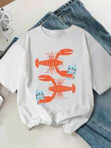 Plus Size Women's T-Shirt, Soft And Breathable, Suitable For Summer And Spring, Casual Wear, Vacation, Everyday Use - Plus Size Regular White Printed T-Shirt For Women - 白色 - 查看 1