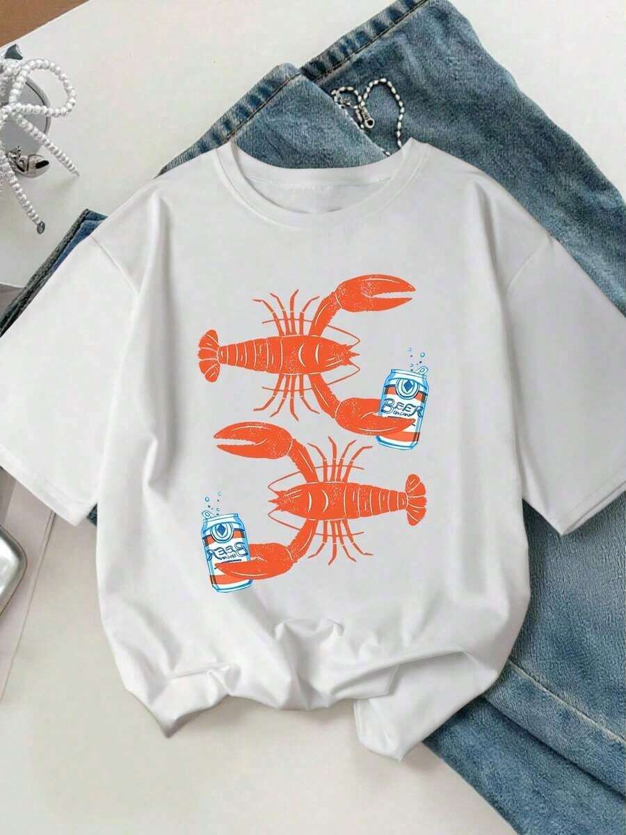 Plus Size Women's T-Shirt, Soft And Breathable, Suitable For Summer And Spring, Casual Wear, Vacation, Everyday Use - Plus Size Regular White Printed T-Shirt For Women - 白色 - 查看 1