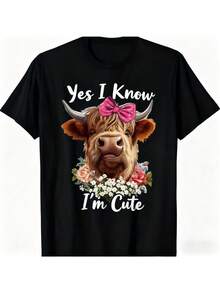 Camiseta Divertida de Vaca de las Tierras Altas de Escocia para Hombres y Mujeres - Diseño de Cara de Vaca Escocesa, Manga Corta de Algodón, Corte Regular, Tela Cómoda y Elástica, Ropa Casual para Todas las Estaciones, Ideal para Regalos Familiares - Negro - Ver 6