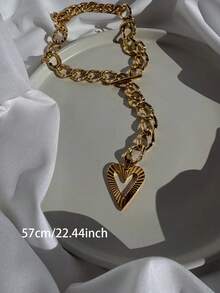 2pcs Heart Hollow Asymmetrical Fan Shaped Necklace, Suitable For Men's Daily, Party, Music Festival Wear - Multicolor - View 3