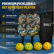 BSKT 1 Set Graffiti Pattern Fiberglass Pickleball Paddle, Lightweight Fiberglass Body, Indoor Court Outdoor Lawn Yard Leisure Match, Adult Daily Training Pickleball Sports Equipment, One-Piece Molded Fiberglass Surface, Graffiti High-Definition Print, Honeycomb Shock-Absorbing Core, Lightweight Balanced Grip Weight, Low Impact Vibration, Excellent Spin And Ball Control, Suitable For Indoor Professional Courts, Outdoor Lawns, Yard Open Spaces For Doubles Matches And Singles Basic Training - Multicolor - View 2