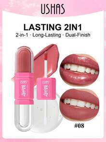 USHAS 2-In-1 Lip Oil + Liquid Lipstick, Long-Lasting Matte Lip Gloss With Glossy Finish, Non-Sticky And Non-Transferring, Moisturizing Lip Tint, 12 Colors From Nude To Deep Shades, Suitable For Daily And Party Makeup - #08 Dusty Rose - View 8