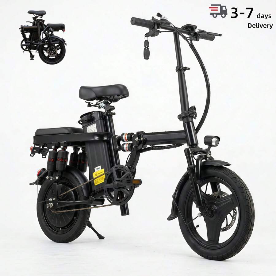 This Adult Foldable Electric Bicycle Features A 48V 15Ah Battery, A 500W Motor, 14-Inch Tires, 8 Shock Absorbers, Three Speed Settings, A Maximum Range Of 30 Miles, And A Maximum Load Capacity Of 120 Kg. - Nền tảng - Xem 1