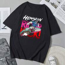 Camiseta Henshin-Rider-Kick-Dream con estampado de dibujos animados de anime Y2K, unisex, de manga corta, estilo casual de verano. - Negro - Ver 1