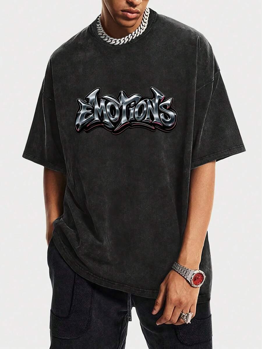 Camiseta casual vintage cómoda y lavada para mujer, camiseta de manga corta con cuello redondo,% algodón lavado y versátil para hombre, adecuada para uso diario y atuendos de, estilo unisex. - Negro - Ver 1