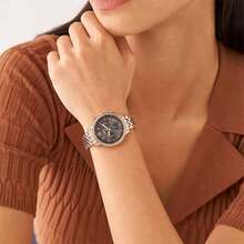 玫瑰金不鏽鋼計時碼錶，Fossil ES5218 36mm 棕色珍珠母貝錶盤女款奢華防水 50m 手錶 - 灰色+玫瑰金 - 查看 1