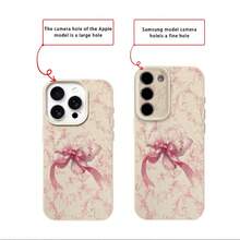 1 pieza Funda de teléfono de material TPU con elegante patrón de lazo francés compatible con iPhone 17 Pro Max/17/16 Pro Max/15/13/12/11, S20 FE/A15/S24/A55, Note 11/Note 12/Note 13 Pro, cobertura completa anti-caídas funda protectora suave - Blanco - Ver 7
