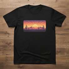 Curvy Clothing On  & Retro Sunset Mexican Desert Tee - Vintage 80s Style Landscape Graphic T-Shirts For Women Y2K - 黑色 - 查看 8