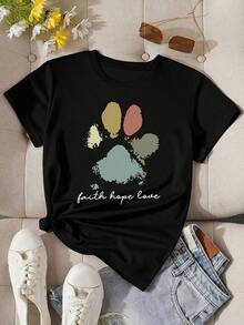 Camiseta de mujer de algodón puro, de cuello redondo y manga corta, ideal para primavera y verano. - Negro - Ver 5