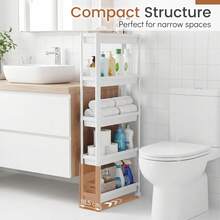 GOFLAME Space-Saving 5-Tier Utility Organizer Slim Rolling Storage Cart Plastic Storage Trolley For Bathroom Kitchen - White - View 5