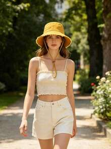 Candy Color Frayed Edge Bucket Hat, Adjustable Drawstring Chin Strap Sun Protection Hat, Vintage Soft Wide Brim Hat, Suitable For Outdoor Travel, Beach Vacation, Unisex Bucket Hat - Multicolor - View 7