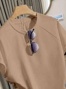 Conjunto deportivo casual para mujer, adecuado para uso diario, temporada de regreso a la escuela, fotografía callejera, imprescindible, atuendo diario, uso al aire libre, campamento, viaje, de moda y con estilo, conjunto de camiseta y pantalones c - Caqui - Ver 3