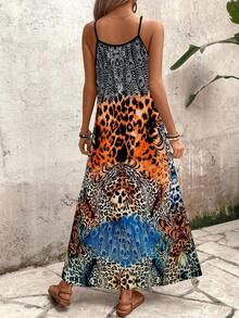 Tall Vestido de línea A con estampado de leopardo para mujer, adecuado para vacaciones y uso diario - Multicolor 4 - Ver 2