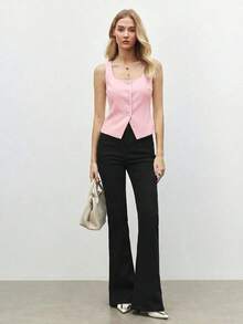 Blusa de un solo pecho de unicolor, versátil y casual para uso diario - Rosa - Ver 3