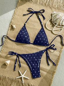 Swim Mod Conjunto de bikini sexy para mujer con estampado floral de verano, copa push-up y cuello halter con lazo - Multicolor 3 - Ver 5