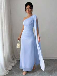 Vestido largo ajustado de mujer de color amarillo claro, moda para primavera/verano - Azul - Ver 3