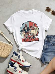Women's Summer Clothing, Soft And Casual Cotton T-Shirt With Round Neck, Retro Idol Style, New Edition With Letter Print. White. - 白色 - 查看 4