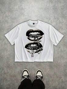 FASHIOGIRL 2026Manfinity White Short Sleeve T-Shirt With Graphic Print JESUS IS MY KING And Thorn Design, Loose And Short Cut (High Quality) Loose And Comfortable, Casual And Easy To Wear, High Quality Wax Print Retro Fashion Brand T-Shirt, Men's T-Shirt, Beach Must-Have, Summer T-Shirt For Men, Holiday Gift. - 白色 - 查看 1
