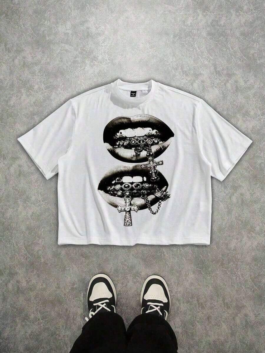 FASHIOGIRL 2026Manfinity White Short Sleeve T-Shirt With Graphic Print JESUS IS MY KING And Thorn Design, Loose And Short Cut (High Quality) Loose And Comfortable, Casual And Easy To Wear, High Quality Wax Print Retro Fashion Brand T-Shirt, Men's T-Shirt, Beach Must-Have, Summer T-Shirt For Men, Holiday Gift. - 白色 - 查看 1