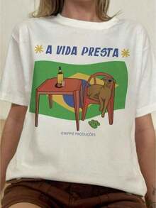 Unisex T-Shirt "Life Is Worthwhile" 100% Cotton Brazil Core Casual - White - View 1