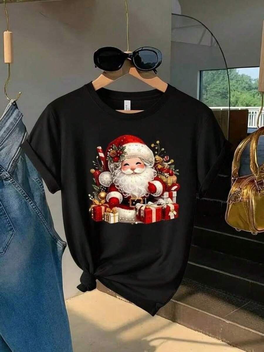 1pc Camisetas para mujer,Camisetas Para Hombre,cuello redondo,estilo urbano juvenil,estilo streetwear,diseño de moda callejera,ideal para uso informal diario - Negro - Ver 1