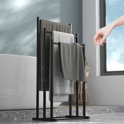 1pc 3-Tier Stainless Steel Towel Rack, Space-Saving Multi-Functional Organizer For Towels, Face Cloths, And Delicates, Easy Assembly, Bath Tub Side Placement, Trapezoidal Design, Sturdy Structure, Bathroom Organizers And Storage