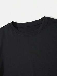 Loose-Fitting, Round-Neck, Short-Sleeved T-Shirt For Women With A Print Of Lines, Geometric Patterns, And Letters. - 黑色 - 查看 2