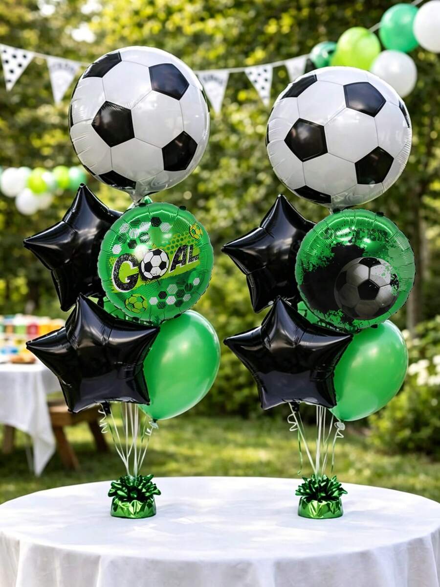 10pcs Football Birthday Party Balloon Set, Includes 22-Inch 4D Football, 18-Inch World Cup Football, Star Balloons, Suitable For Birthday Party Decoration, Sports Events, Football Party Decor - Multicolor - View 1