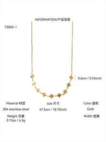 TONSI 一套优雅简约的ins风18K镀金不锈钢四叶草项链手链首饰套装，不褪色低过敏百搭四叶草十字花装饰颈链，适合女性日常、通勤、约会、夏季度假佩戴 - 金色 - 查看 7