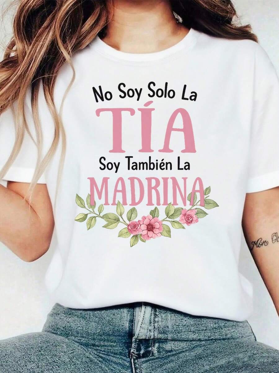 No soy solo una tía, también soy madrina 100 S camiseta casual de manga corta, ajuste cómodo, vestido para hermanas, imprescindible para viajes al aire libre, camiseta de mujer, camiseta de primavera y verano - Blanco - Ver 1