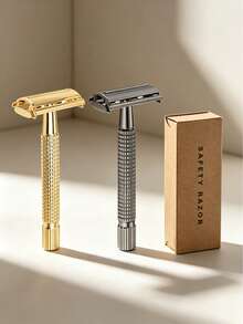 1 pieza Maquinilla de afeitar de de doble cara, 1 pieza Maquinilla de afeitar de metal con 5 cuchillas, Material de acero inoxidable premium, Mango texturizado antideslizante, Opciones de color oro/plata, Diseño de apertura giratoria para fácil reemplazo de cuchillas, Experiencia de afeitado cercano y suave, Herramienta de afeitado húmedo clásica reutilizable, Adecuada para el aseo diario, viajes y uso en barbería - Cabezal de corte rotatorio - Ver 8